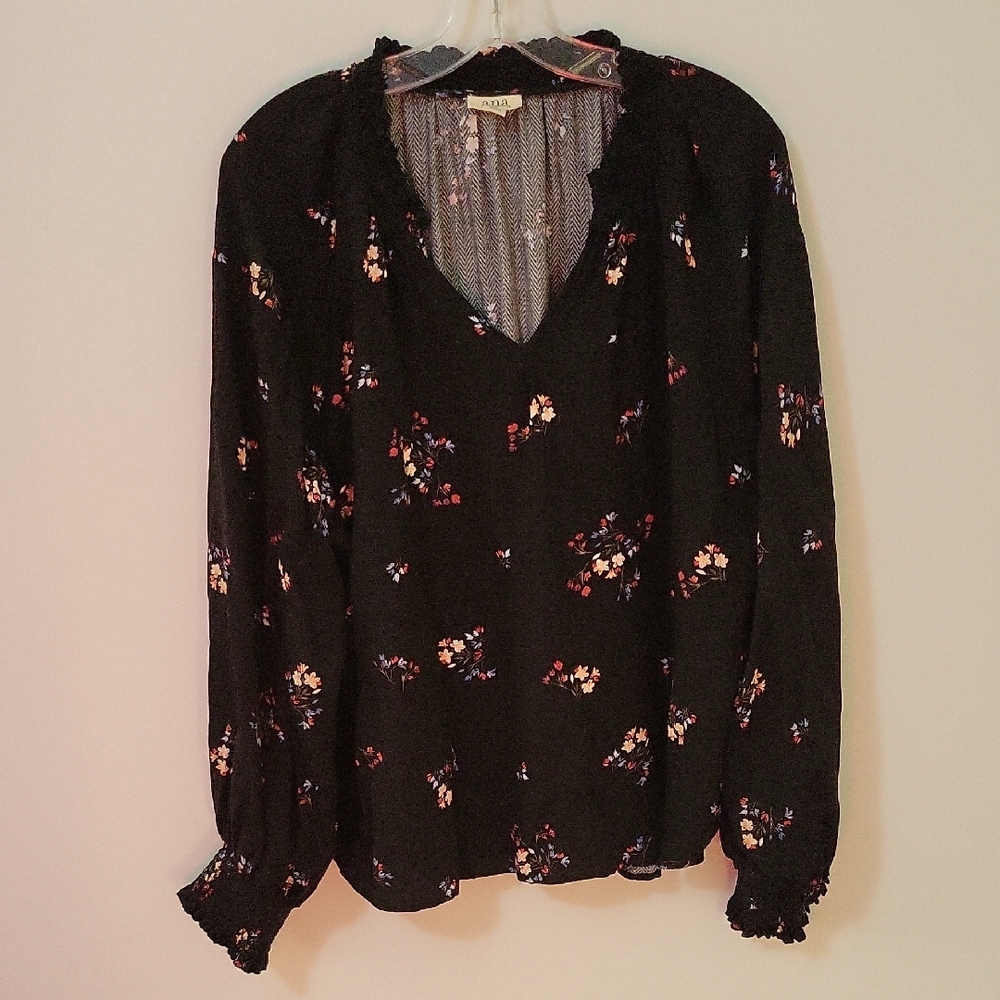 Ana Floral Black Blouse, Size XXL